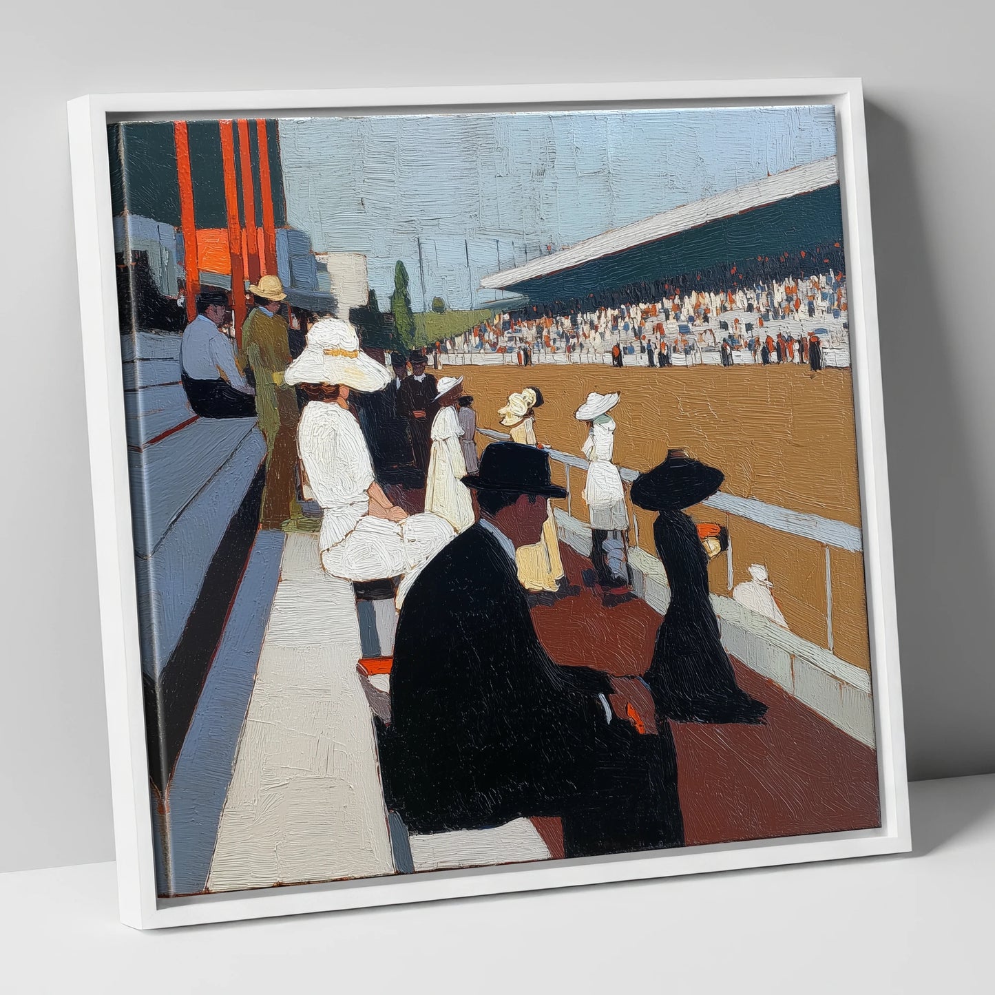 The Grandstand Spectacle racing horse canvas wall art in white frame