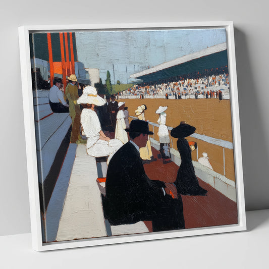 The Grandstand Spectacle racing horse canvas wall art in white frame