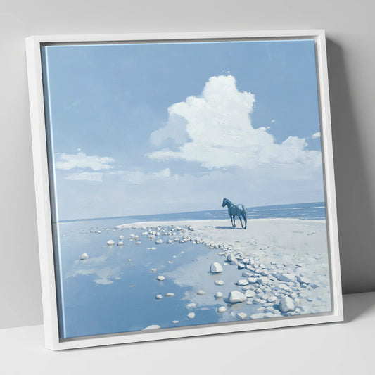 The Solitary Shore horse landscape canvas wall art in white frame
