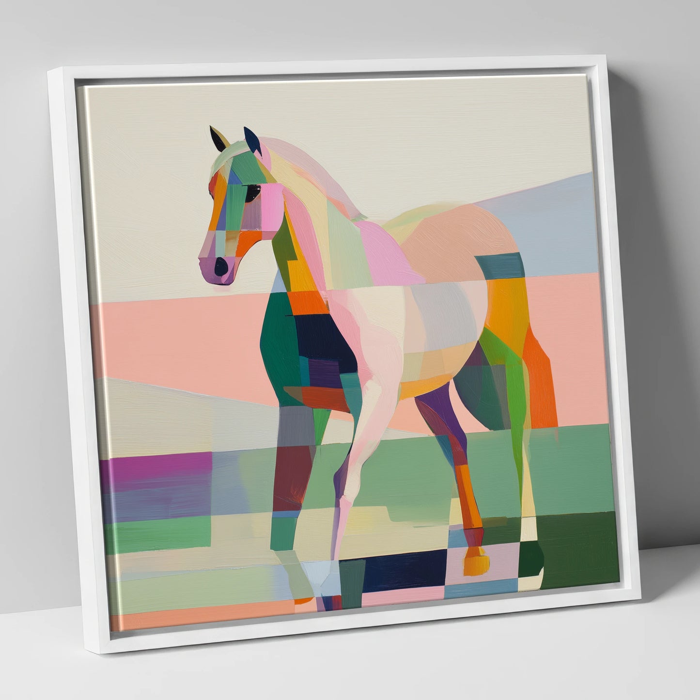 Vibrant Equine Geometry horse breed canvas wall art in white frame