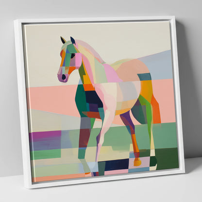 Vibrant Equine Geometry horse breed canvas wall art in white frame