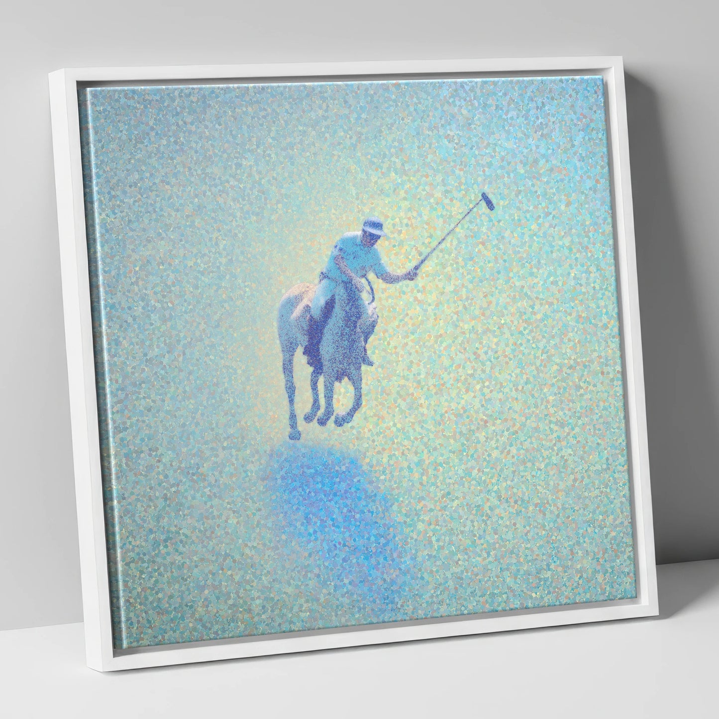 Ethereal Polo Chukka polo horse canvas wall art in white frame