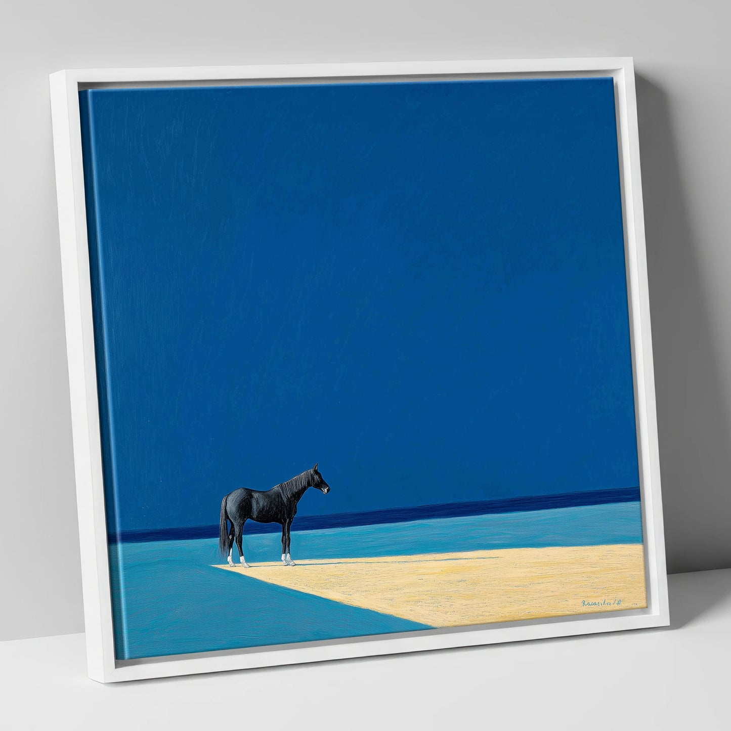 At the Azure Edge horse breed canvas wall art in white frame