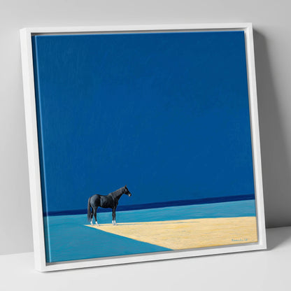 At the Azure Edge horse breed canvas wall art in white frame
