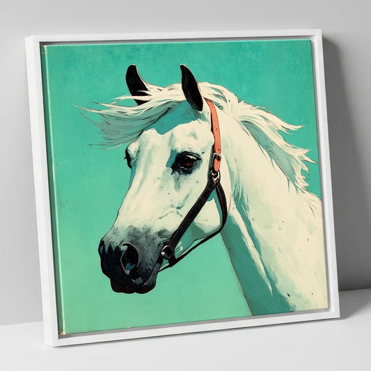 The Vivid Grey horse breed canvas wall art in white frame