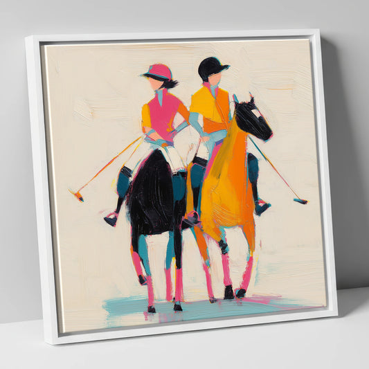 High Goal Hues polo horse canvas wall art in white frame