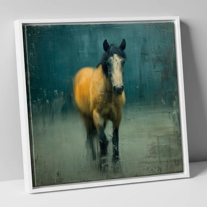 Stepping Through Slate horse portrait canvas wall art in white frame