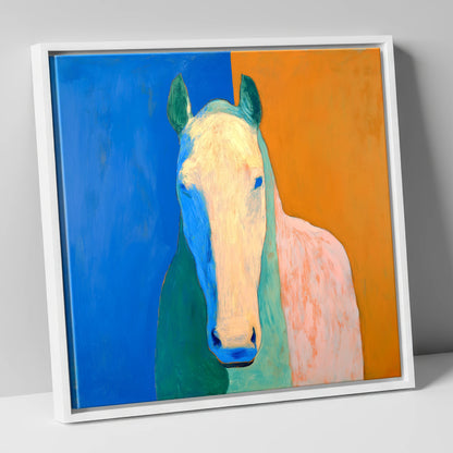 Cobalt And Clay Equine horse portrait canvas wall art in white frame