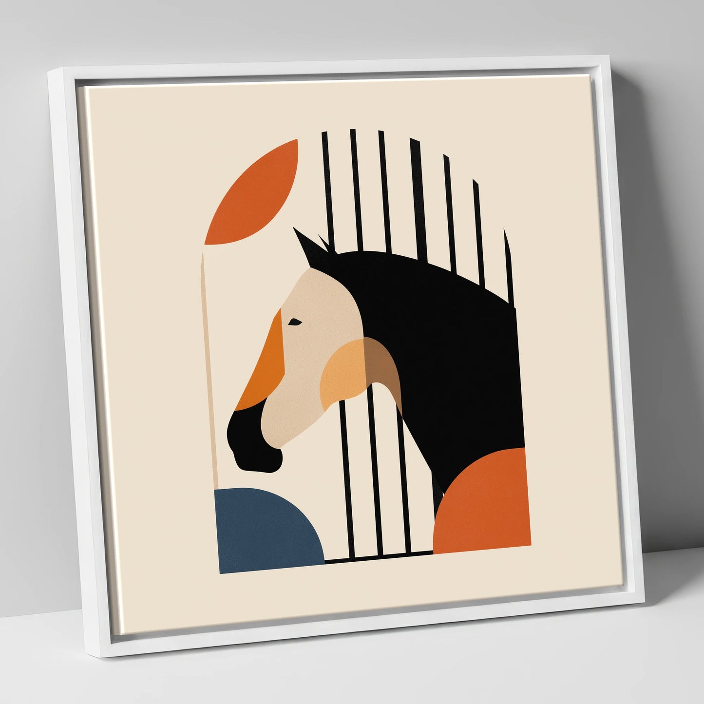 Geometric Stable Profile horse stable canvas wall art in white frame