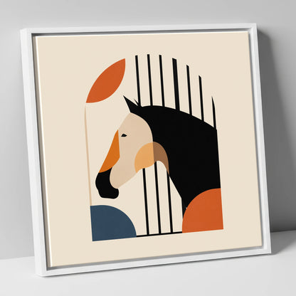 Geometric Stable Profile horse stable canvas wall art in white frame
