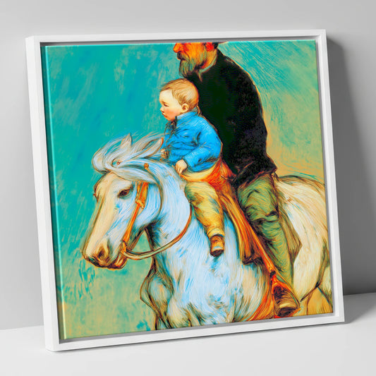 The Guiding Hand horse & rider canvas wall art in white frame