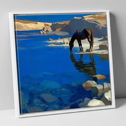 Ultramarine Oasis horse landscape canvas wall art in white frame