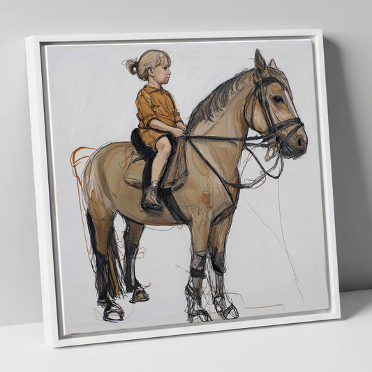 First Lessons horse & rider canvas wall art in white frame