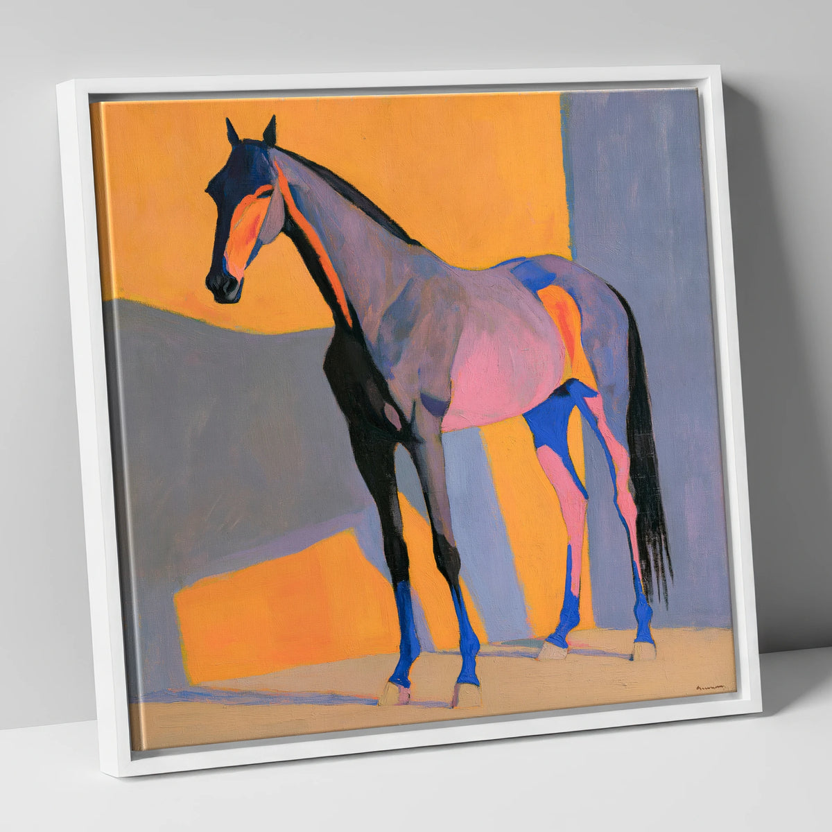 Vibrant Colour Block Horse horse breed canvas wall art in white frame