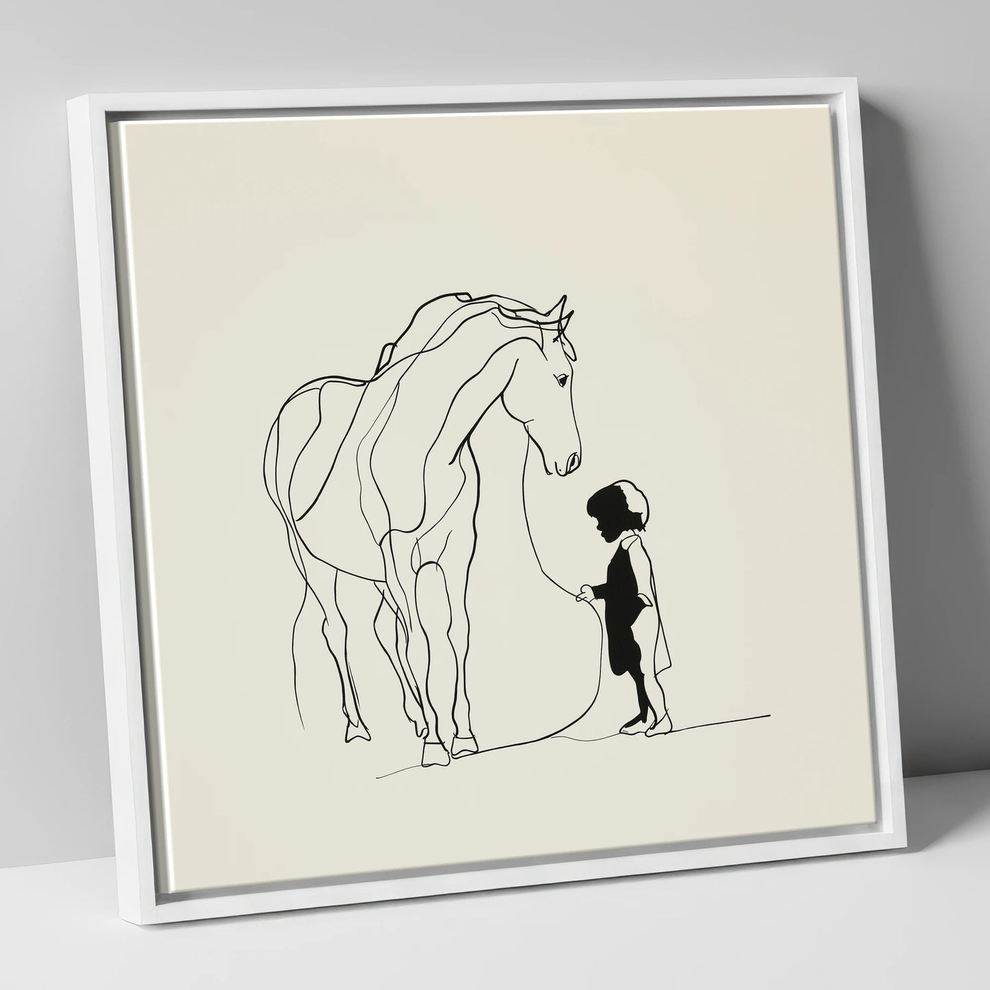 The Quiet Bond horse & rider canvas wall art in white frame