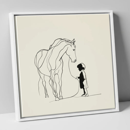 The Quiet Bond horse & rider canvas wall art in white frame