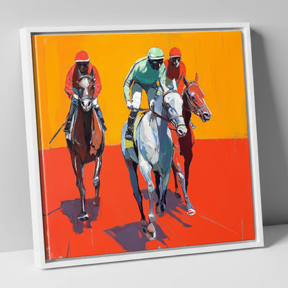 Heat of the Race racing horse canvas wall art in white frame