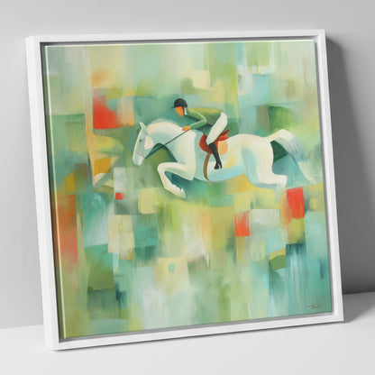 The Modern Leap show jumping horse canvas wall art in white frame