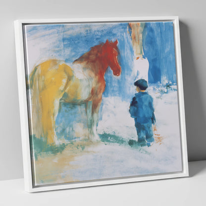 A Quiet Connection horse & rider canvas wall art in white frame