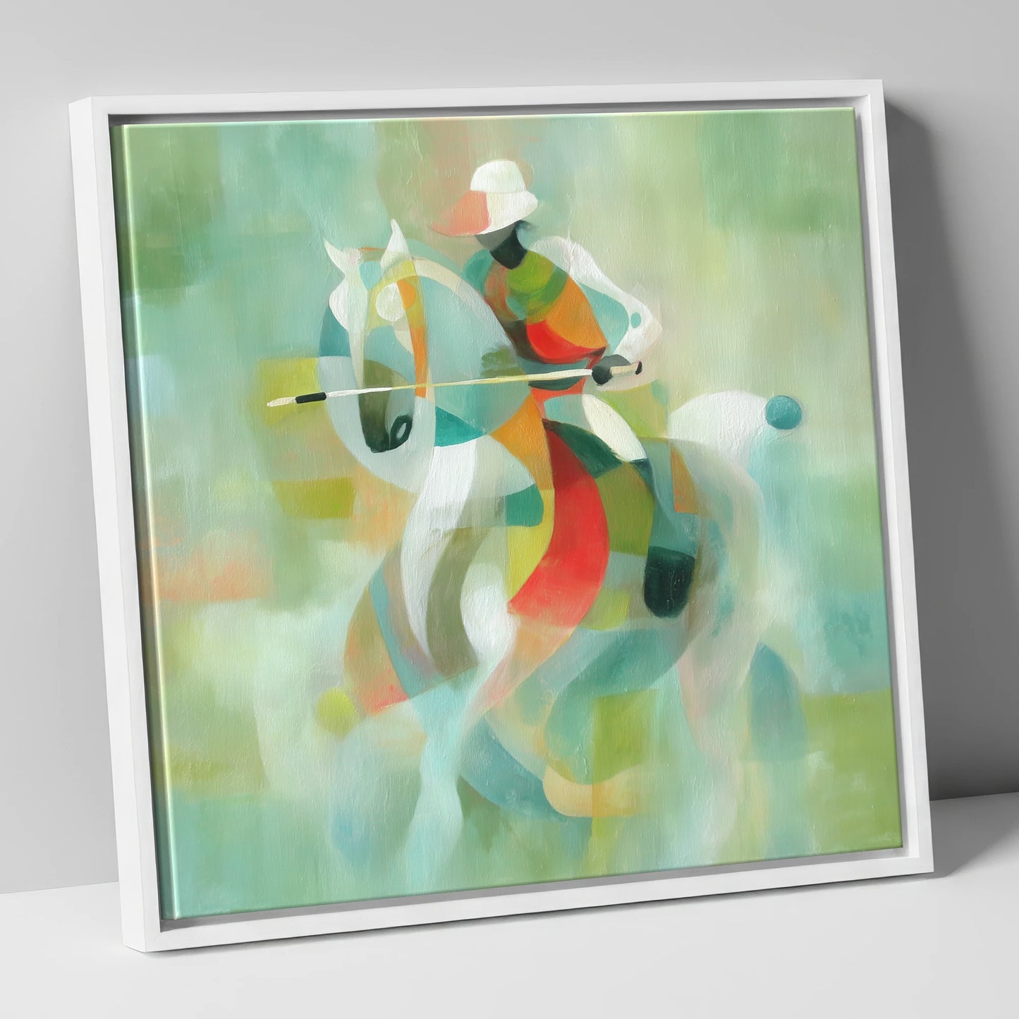 Harmonious Chukka polo horse canvas wall art in white frame