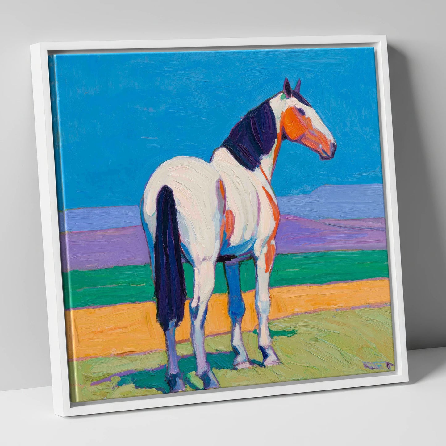 The Painted Sentinel horse breed canvas wall art in white frame