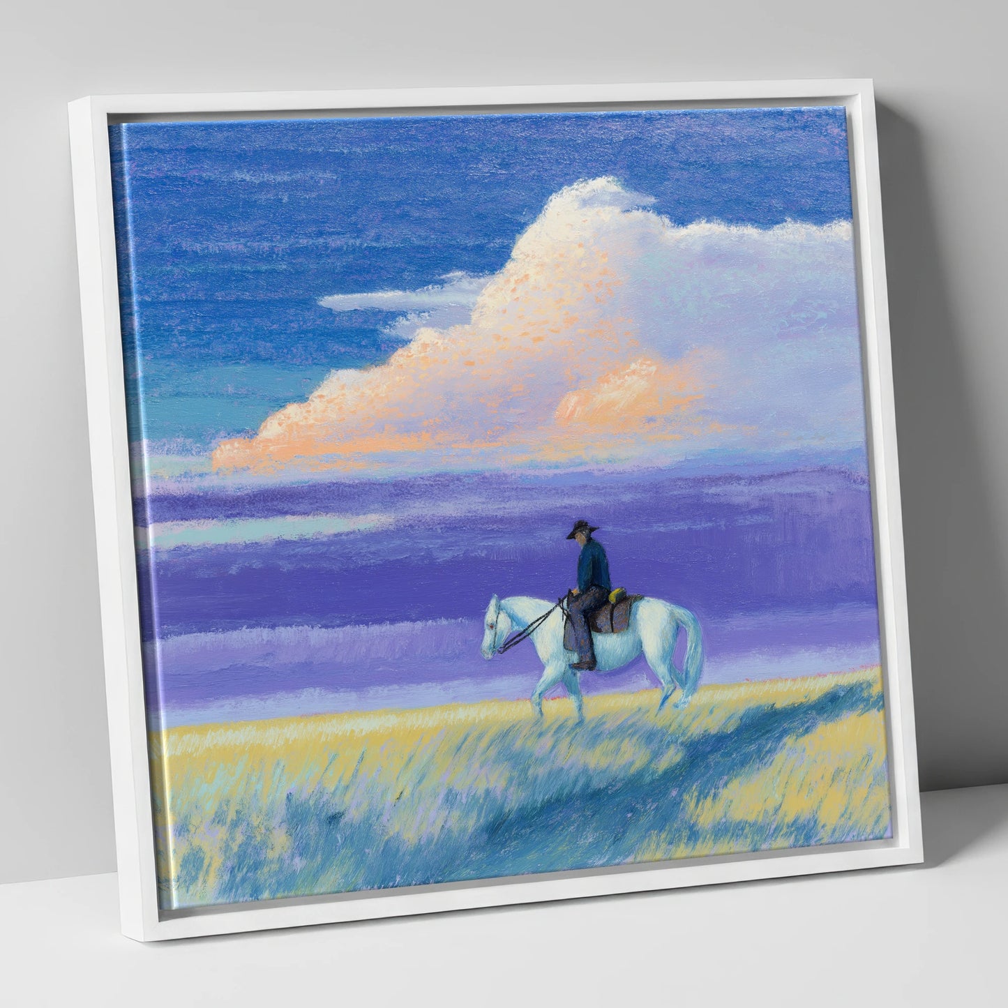 Beneath a Lilac Sky western horse canvas wall art in white frame