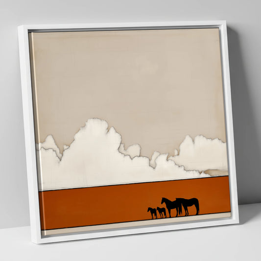 Burnt Orange Horizon horse landscape canvas wall art in white frame