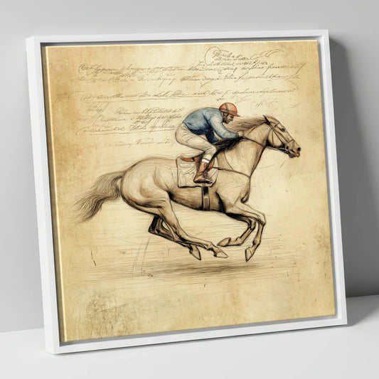 Vintage Racing Study racing horse canvas wall art in white frame