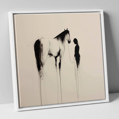 The Unspoken Bond horse & rider canvas wall art in white frame