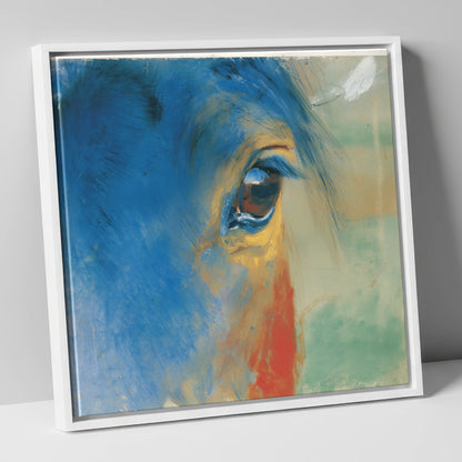 The Cerulean Gaze horse portrait canvas wall art in white frame