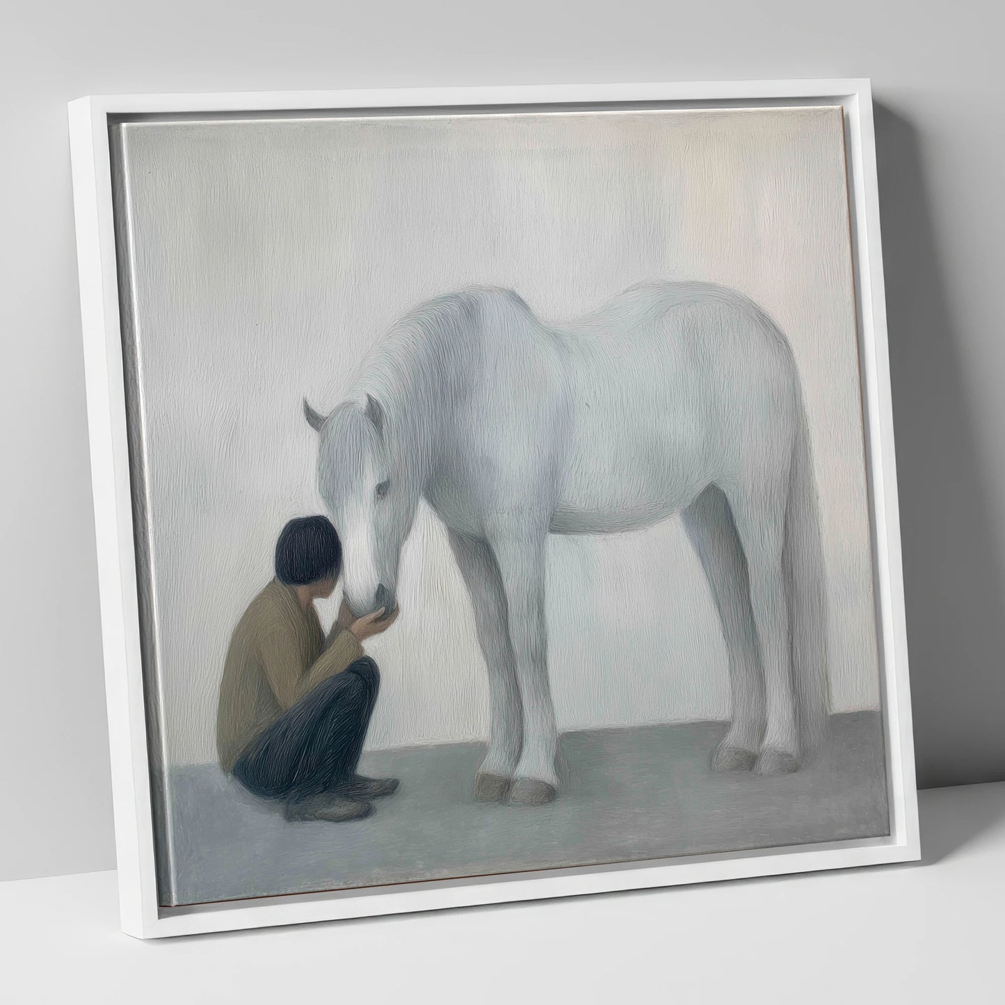 The Quiet Connection horse & rider canvas wall art in white frame