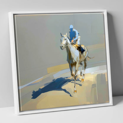 Shadows in the Paddock racing horse canvas wall art in white frame