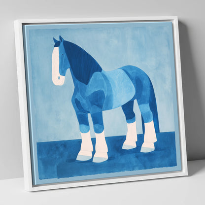 Cobalt Heavy Horse horse breed canvas wall art in white frame