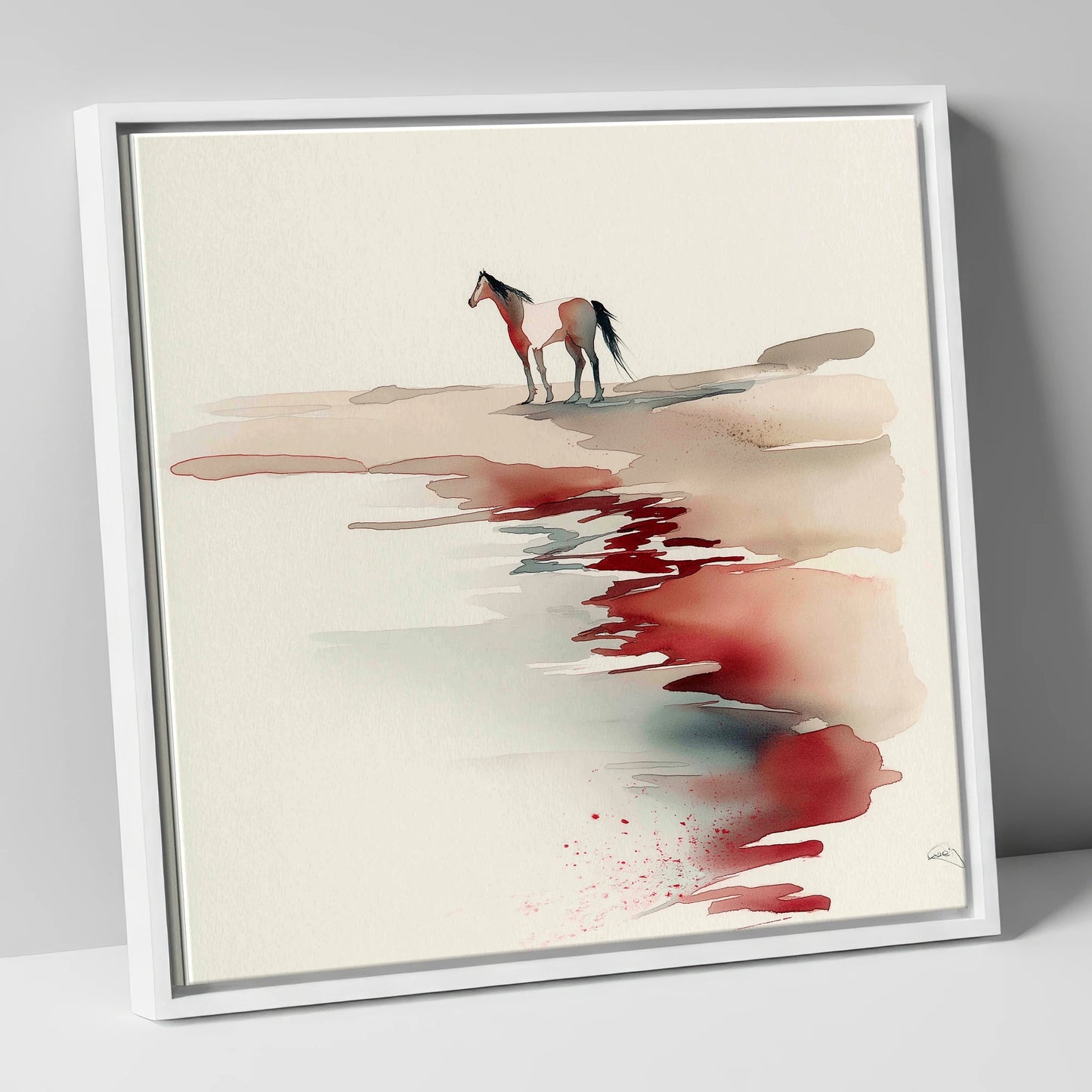 Crimson Horizon horse landscape canvas wall art in white frame
