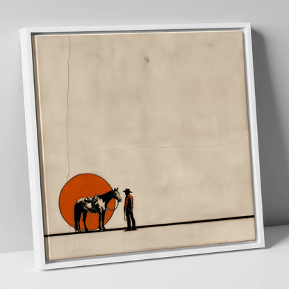 Frontier Sun Silhouette western horse canvas wall art in white frame