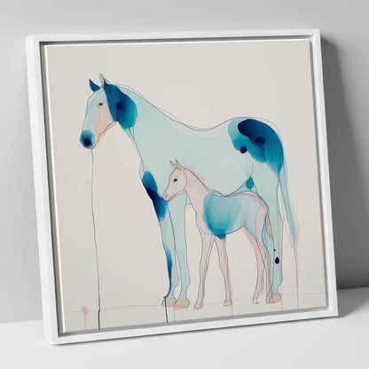 Ethereal Bond mare & foal canvas wall art in white frame