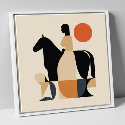 Harmony in Silhouette horse & rider canvas wall art in white frame