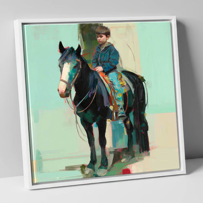 The Quiet Partnership horse & rider canvas wall art in white frame