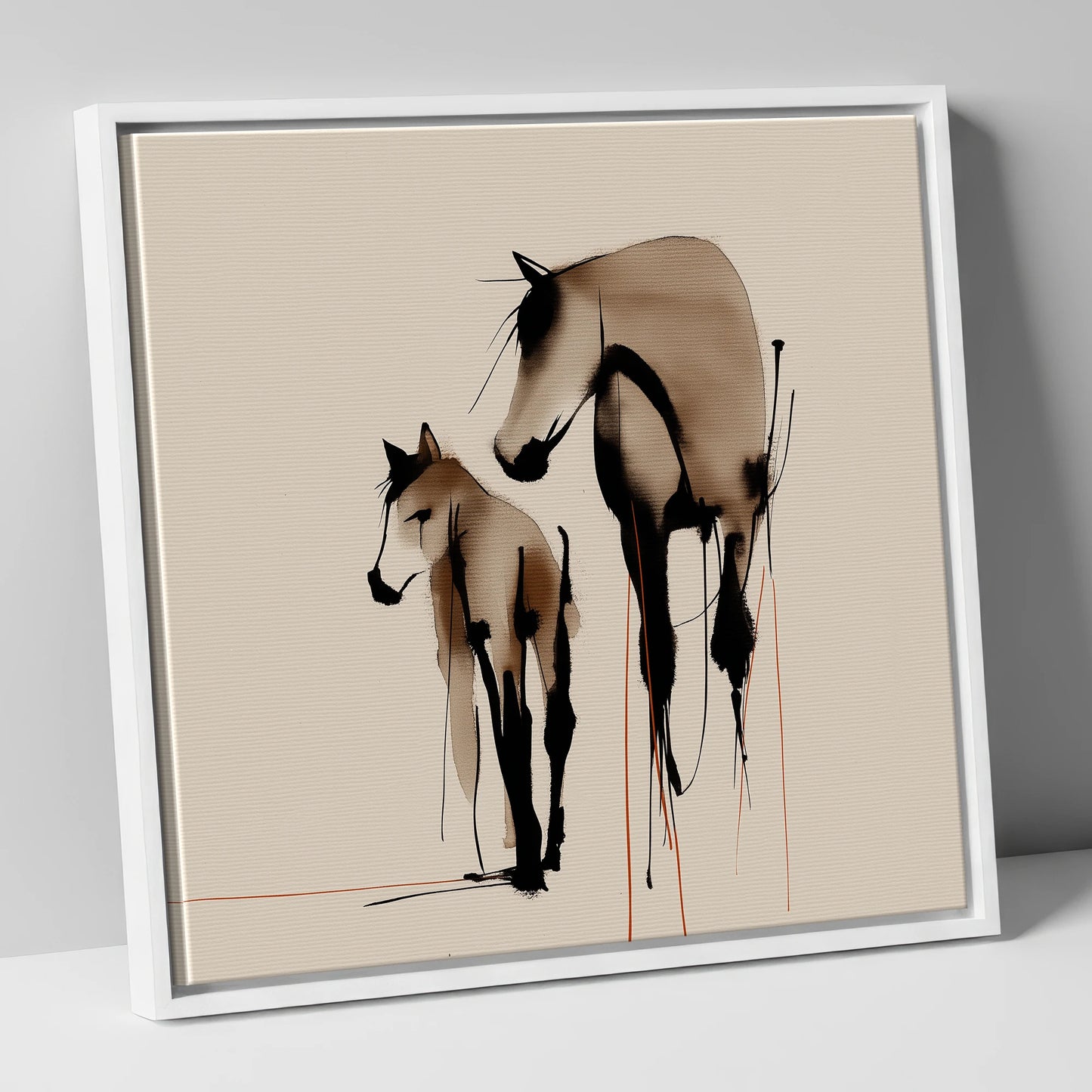 Quiet Devotion mare & foal canvas wall art in white frame