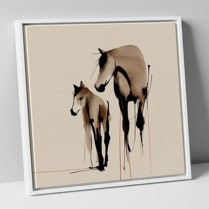 Quiet Devotion mare & foal canvas wall art in white frame