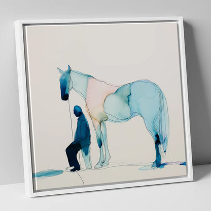 Fluid Companionship horse & rider canvas wall art in white frame