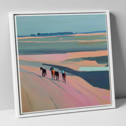 Dusty Rose Hack horse landscape canvas wall art in white frame