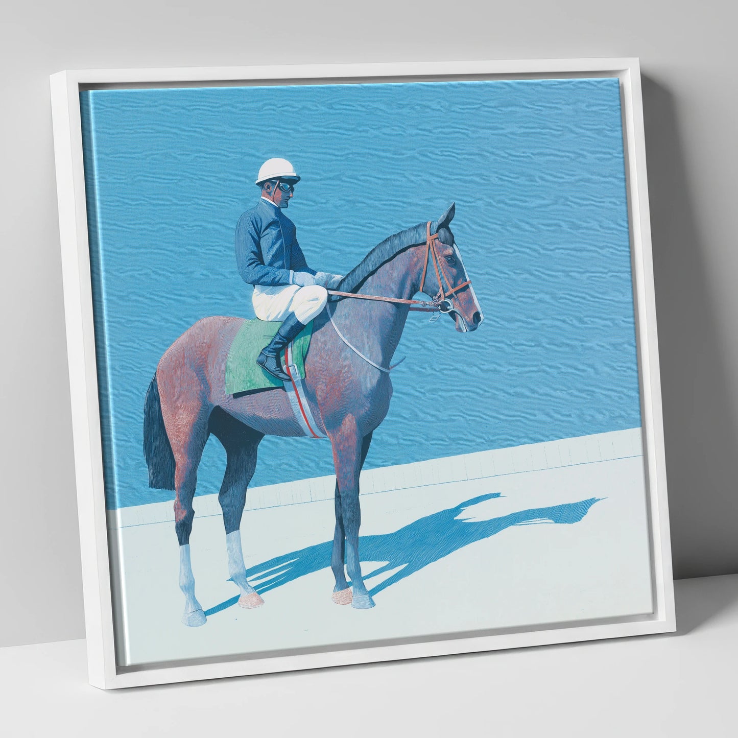 Before the Off racing horse canvas wall art in white frame