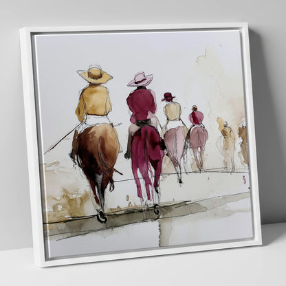 The Morning String racing horse canvas wall art in white frame