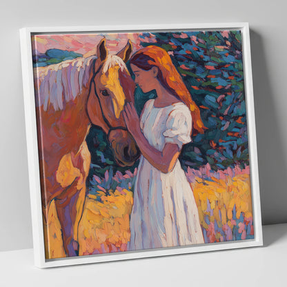 A Quiet Connection horse & rider canvas wall art in white frame