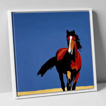 Striking Cobalt Bay horse portrait canvas wall art in white frame