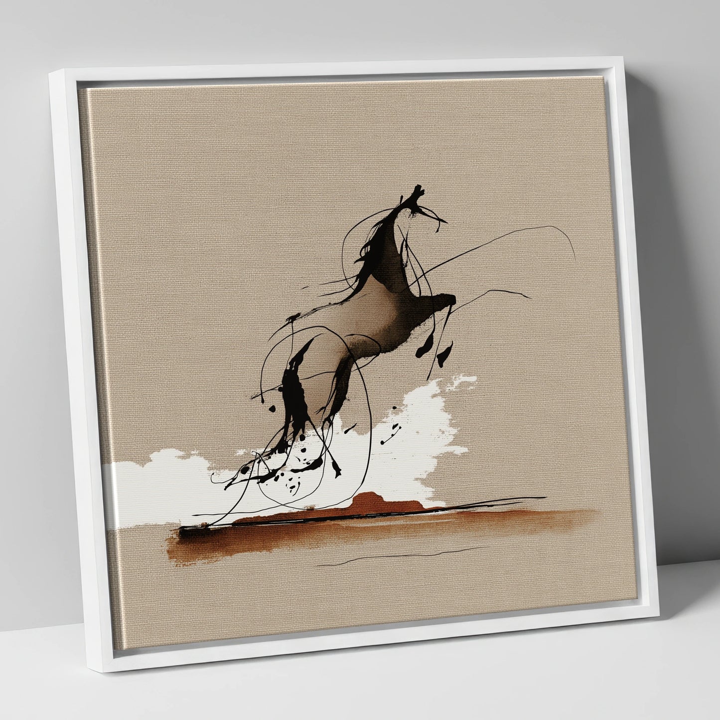 Rearing Wild Spirit wild horses canvas wall art in white frame