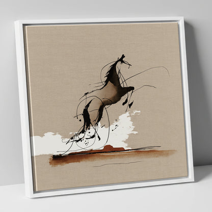 Rearing Wild Spirit wild horses canvas wall art in white frame