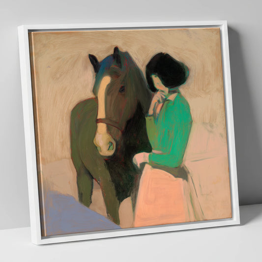 A Shared Silence horse & rider canvas wall art in white frame