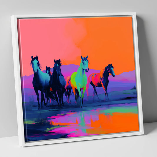 Electric Horizons wild horses canvas wall art in white frame